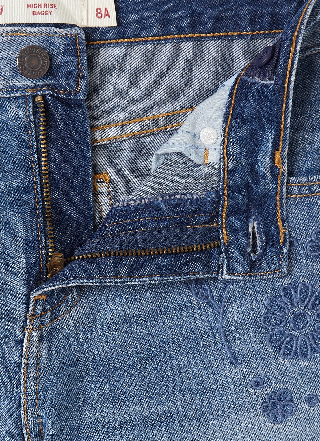 Levi's Wide leg jeans met borduring - detail indigo