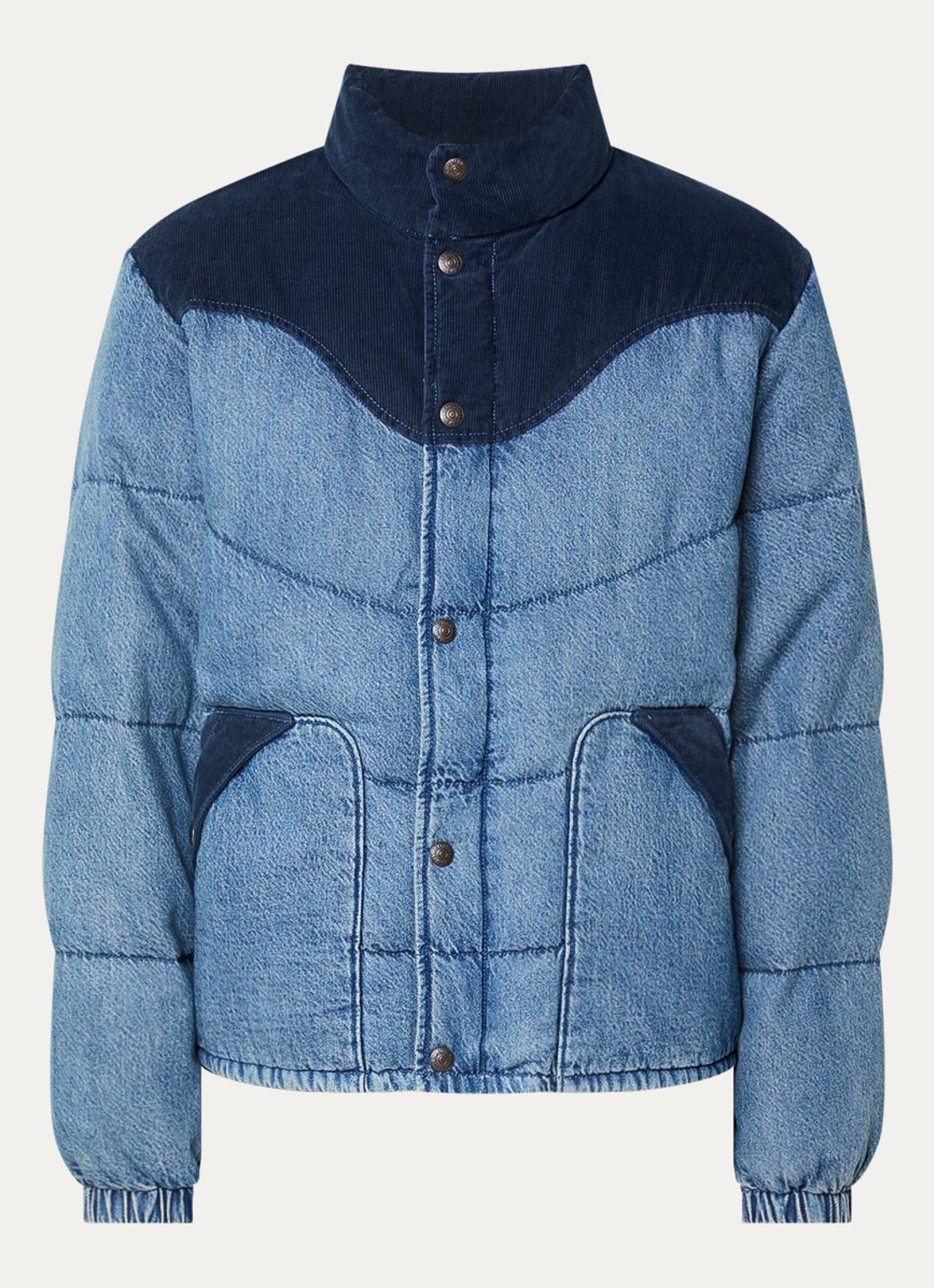 Levi's Wild West puffer jack van denim met details van corduroy - voorkant 3 indigo