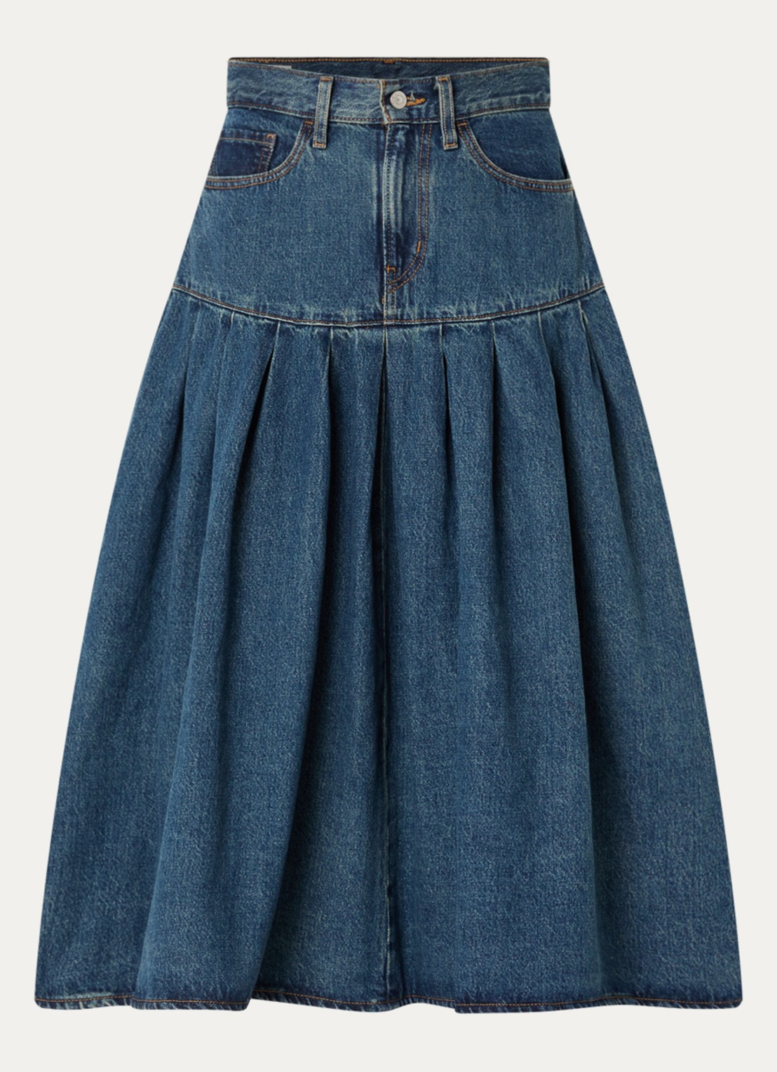 Levi's Yoked midi spijkerrok met plooidetail - voorkant 3 indigo