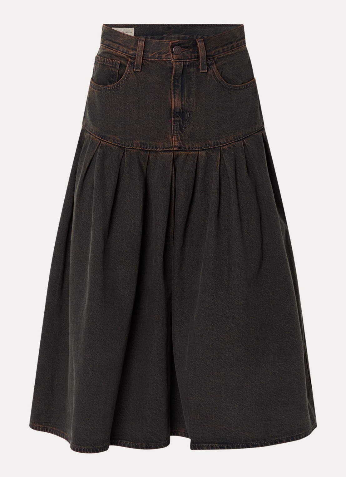 Levi's Yoked midi spijkerrok met steekzakken - voorkant bruin