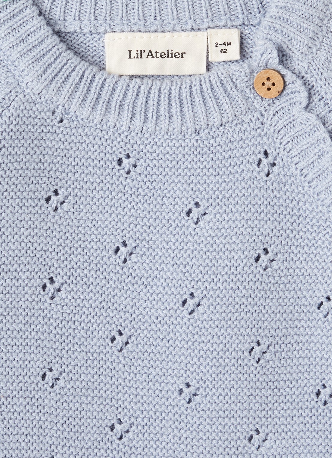 Lil 'Atelier NBFAguna grofgebreid vest met opengewerkt dessin - detail 3 lichtblauw