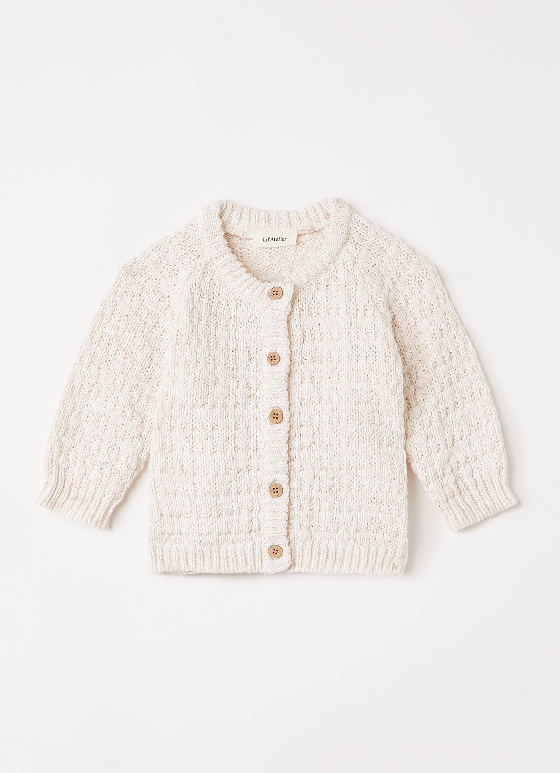 Lil 'Atelier NBFBella grofgebreid vest met ronde hals - voorkant 2 creme