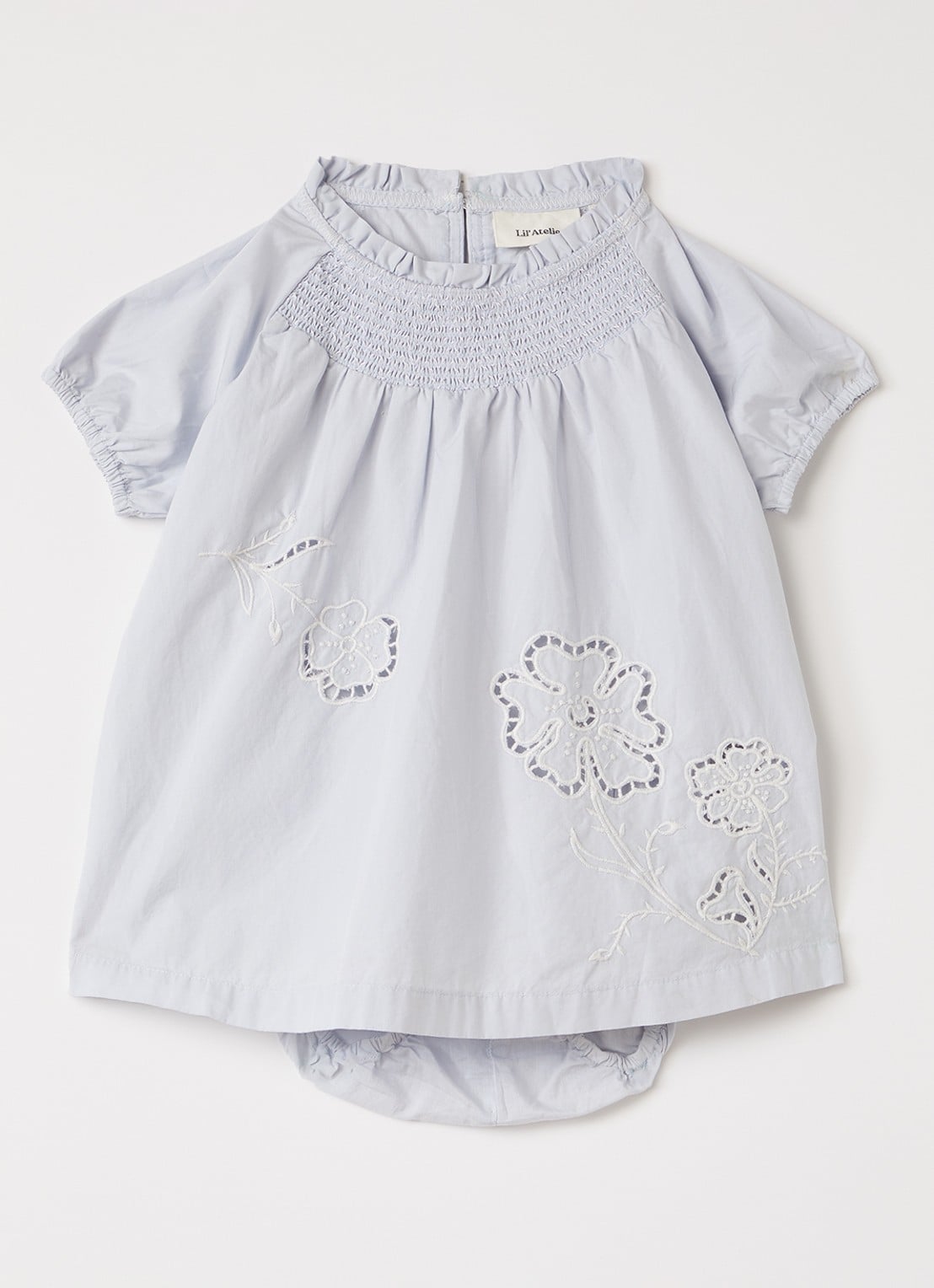 Lil 'Atelier NBFFAustine jurk met broderie - voorkant 2 lichtgrijs