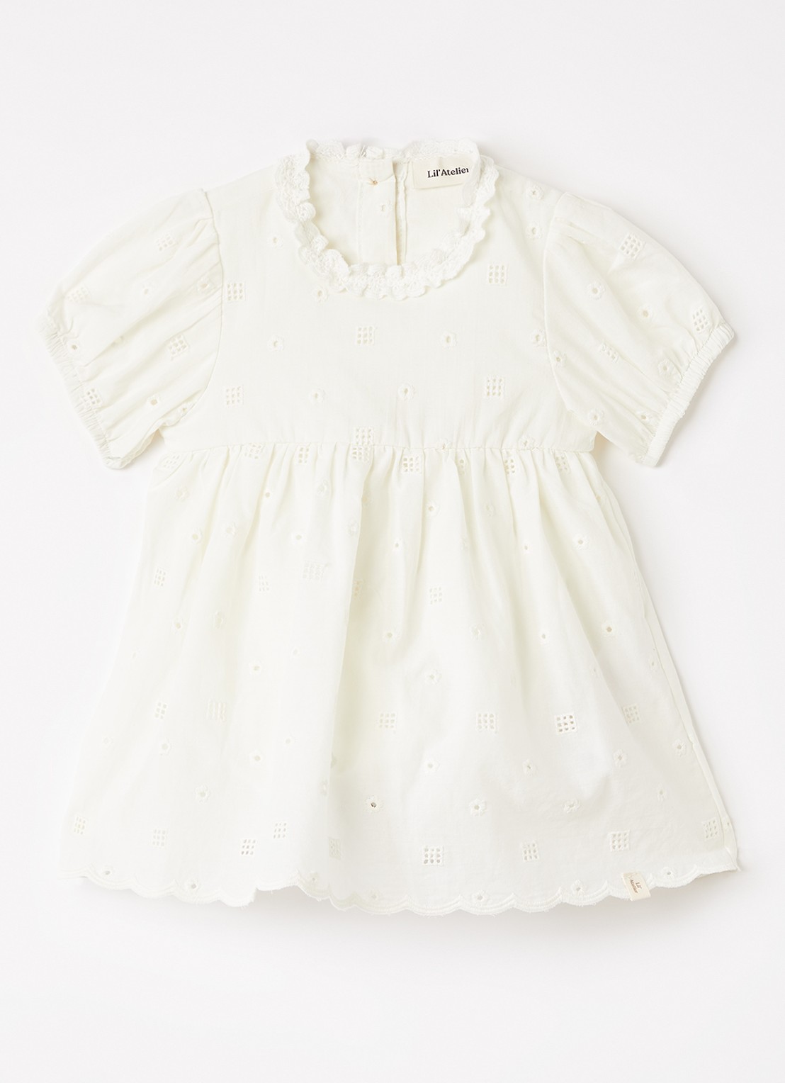Lil 'Atelier NBFFlores tuniekjurk met broderie - voorkant gebroken wit