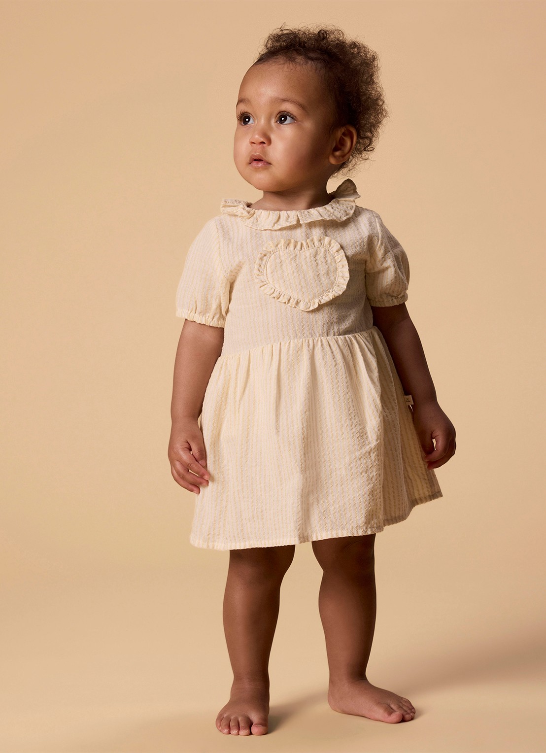 Lil 'Atelier NBFFolly jurk met streepprint - voorkant beige