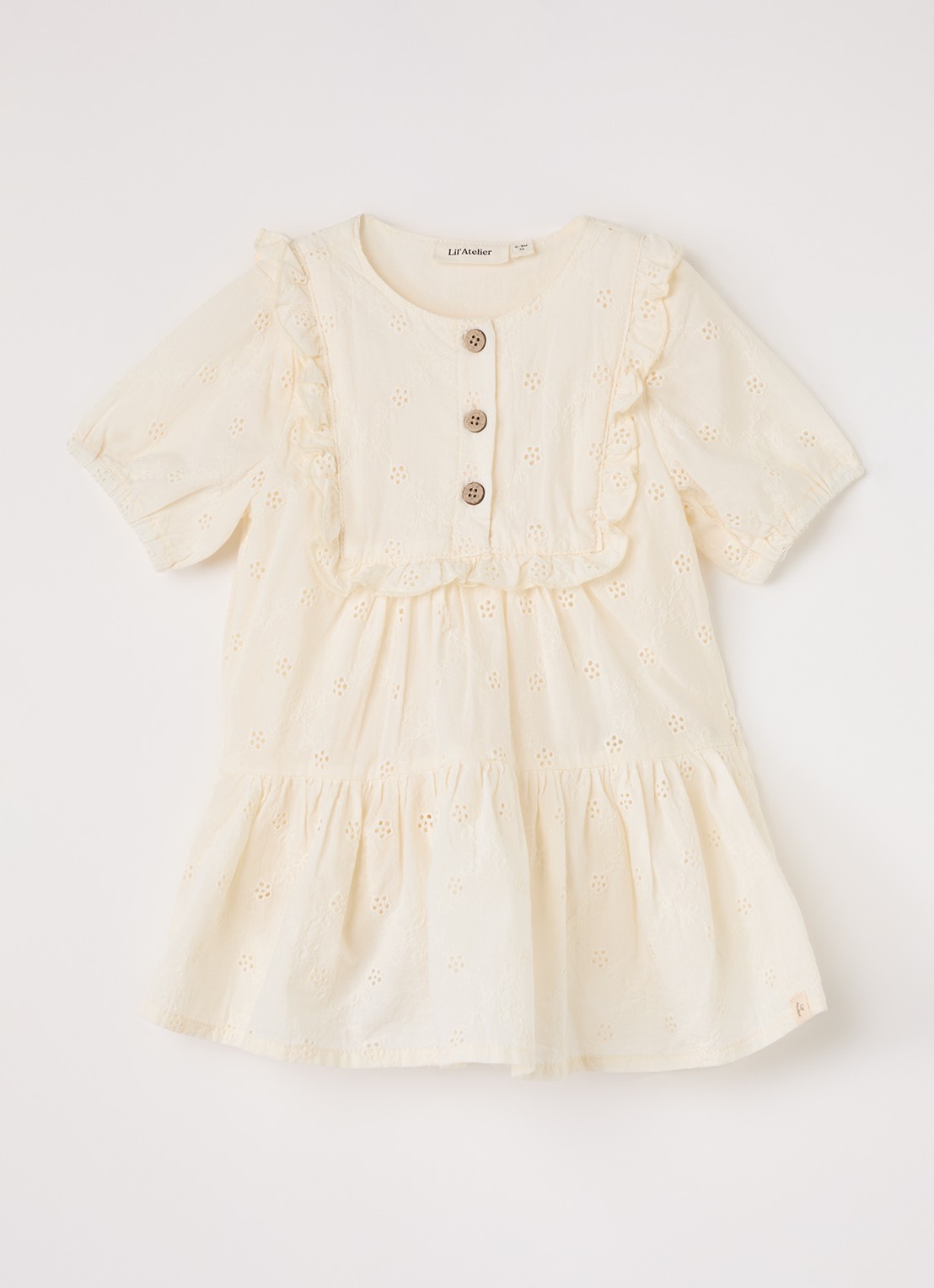 Lil 'Atelier NBFHosa jurk met broderie - voorkant 2 ivoor