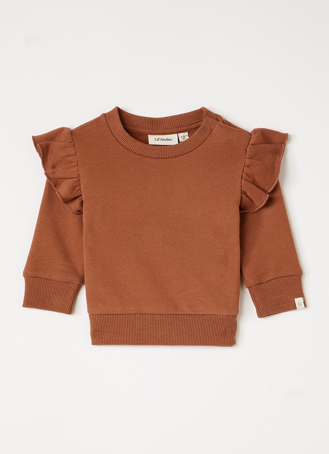 Lil 'Atelier NBFILondon sweater met ruches - voorkant oranjebruin