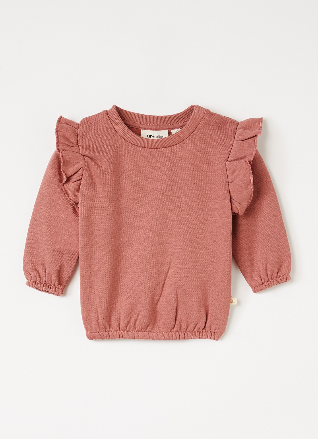 Lil 'Atelier NBFKilano sweater met volant - voorkant koraalroze