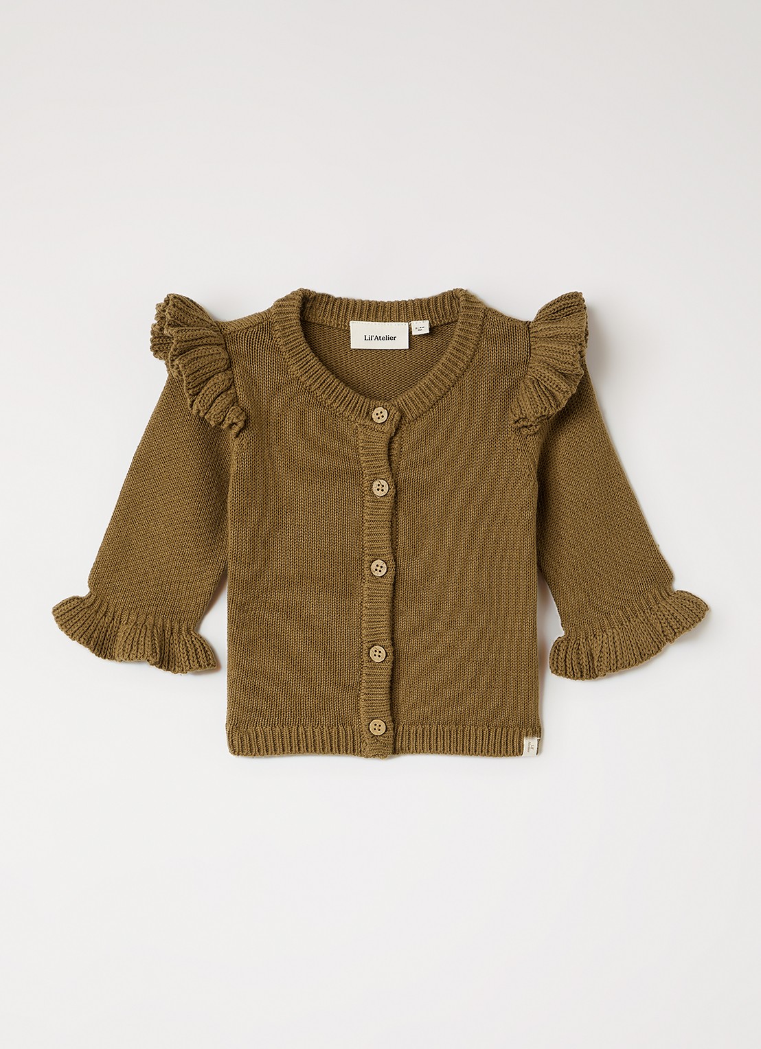 Lil 'Atelier NBFKopa grofgebreid vest met volant - voorkant mosgroen