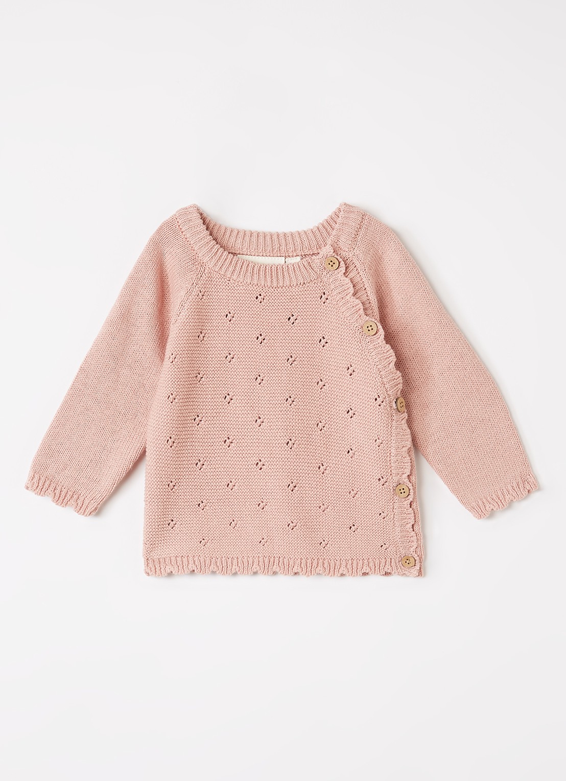 Lil 'Atelier NBFLaguna grofgebreid vest met opengewerkt dessin - voorkant 4 zalmroze