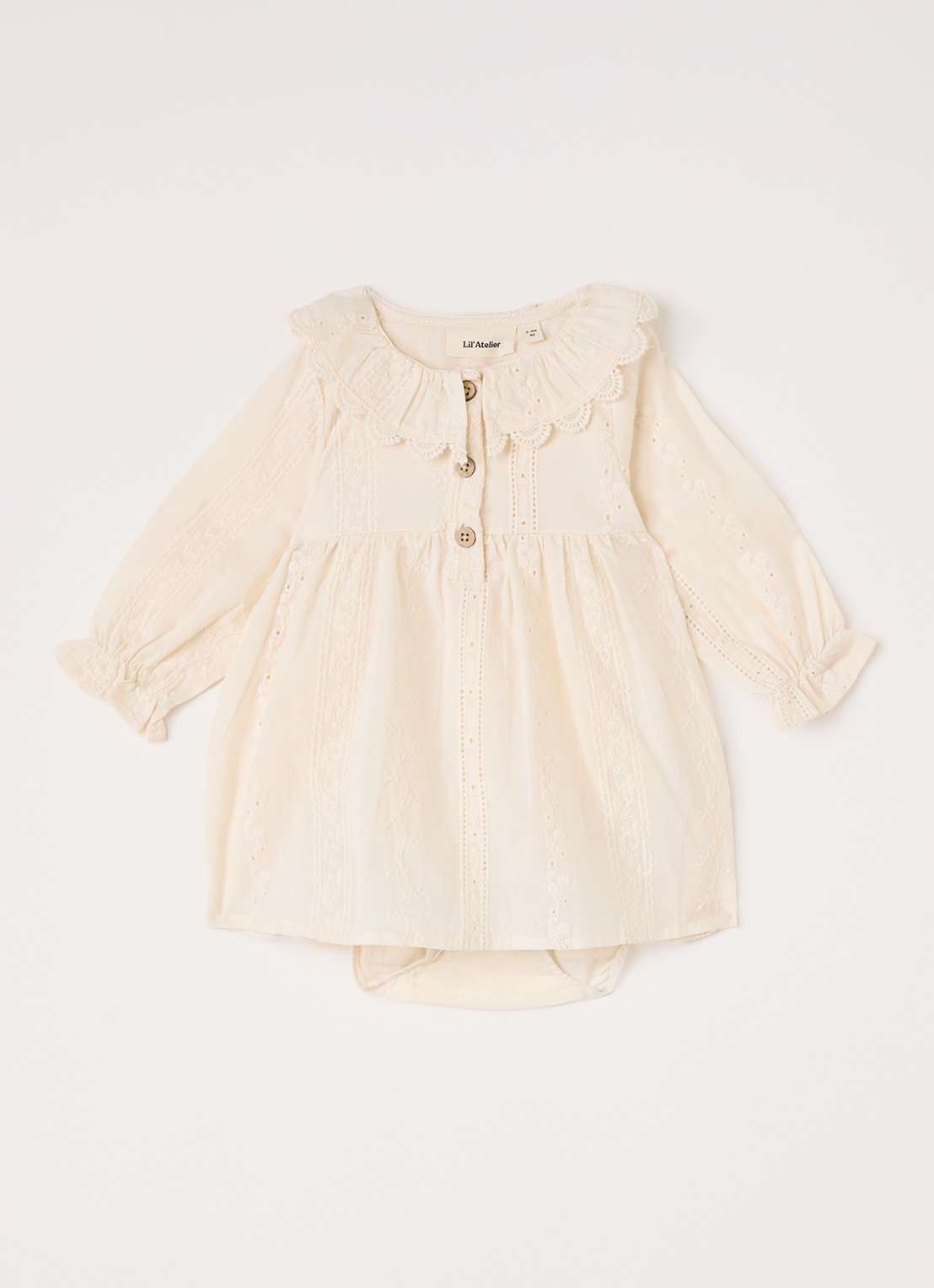 Lil 'Atelier NBFLoba tuniekjurk met borduring - voorkant creme