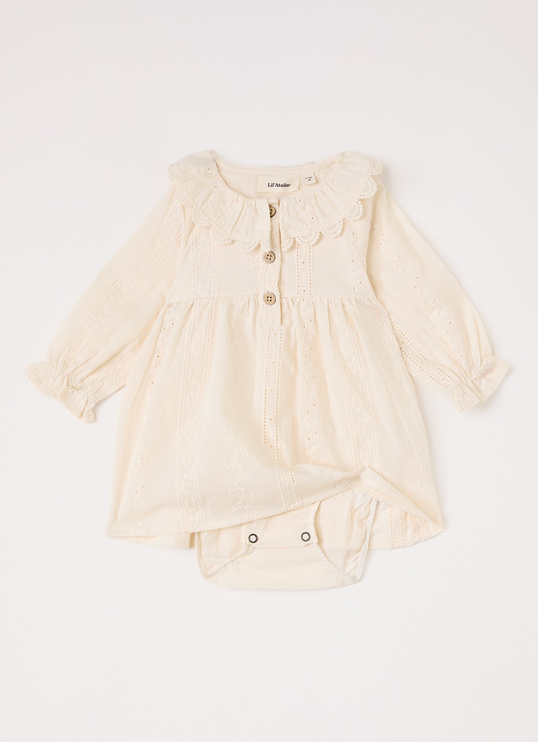 Lil 'Atelier NBFLoba tuniekjurk met borduring - voorkant 2 creme