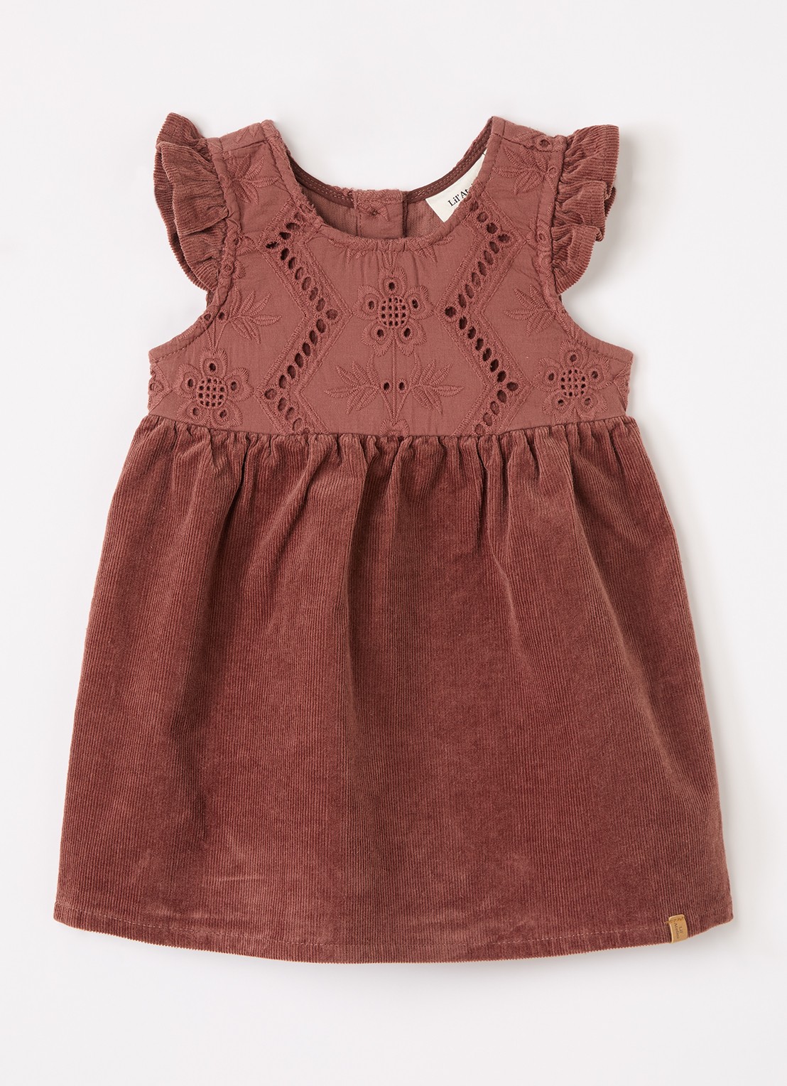 Lil 'Atelier NBFOnellas jurk met opengewerkt dessin - voorkant 2 mahoniebruin