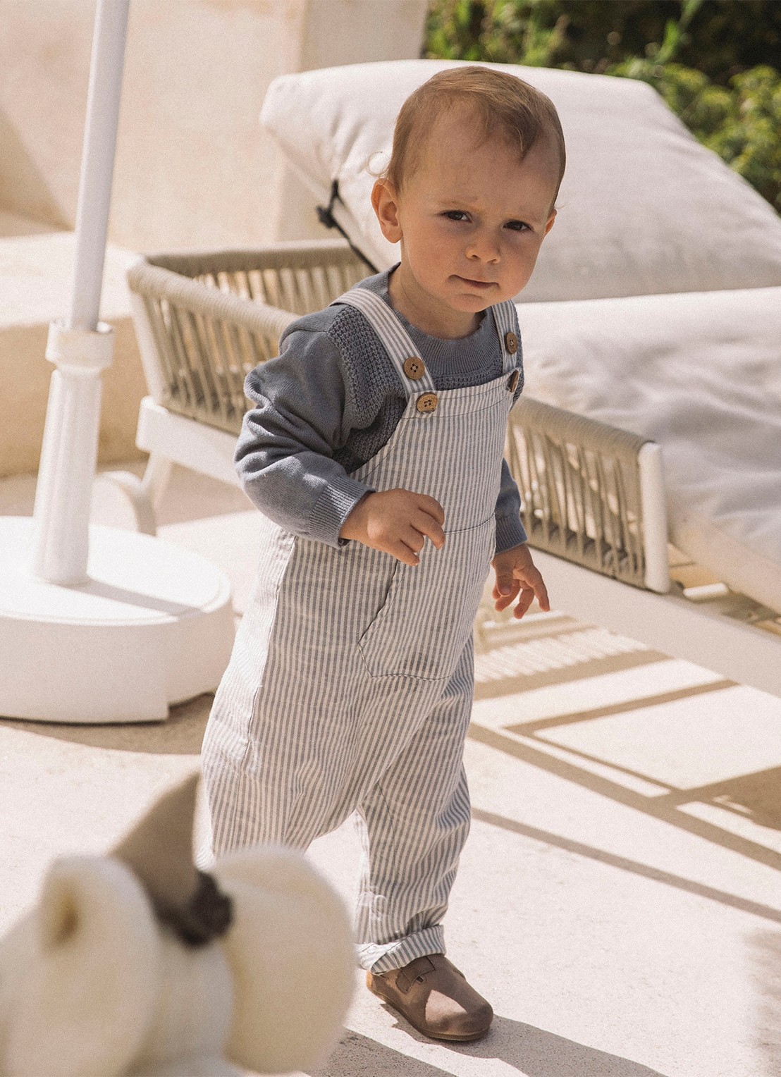 Lil 'Atelier NBMdarko loose fit tuinbroek met steepprint - voorkant 4 gebroken wit