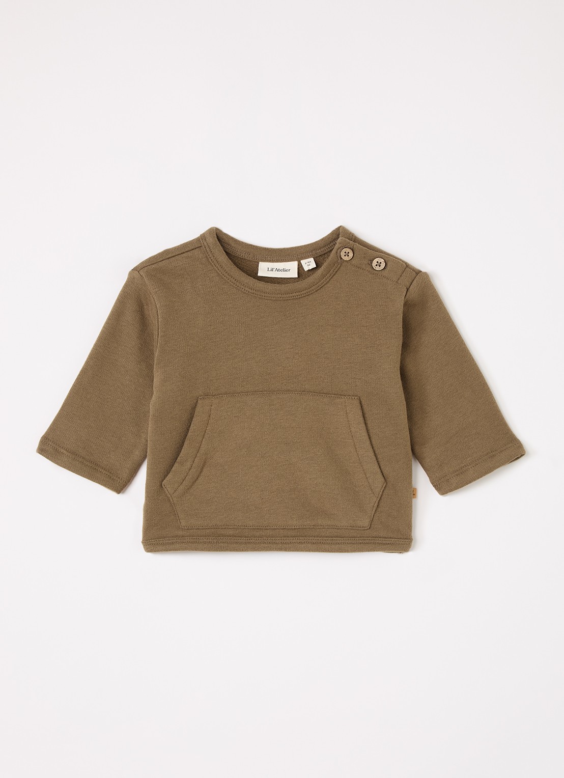 Lil 'Atelier NBMIlondon Rea sweater met kangoeroezak - voorkant 2 olijfgroen
