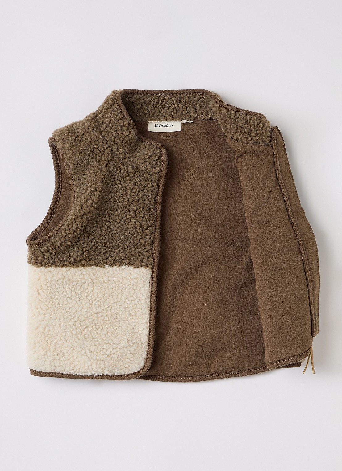 Lil 'Atelier NBMLayo bodywarmer van teddy - voorkant 2 bruin