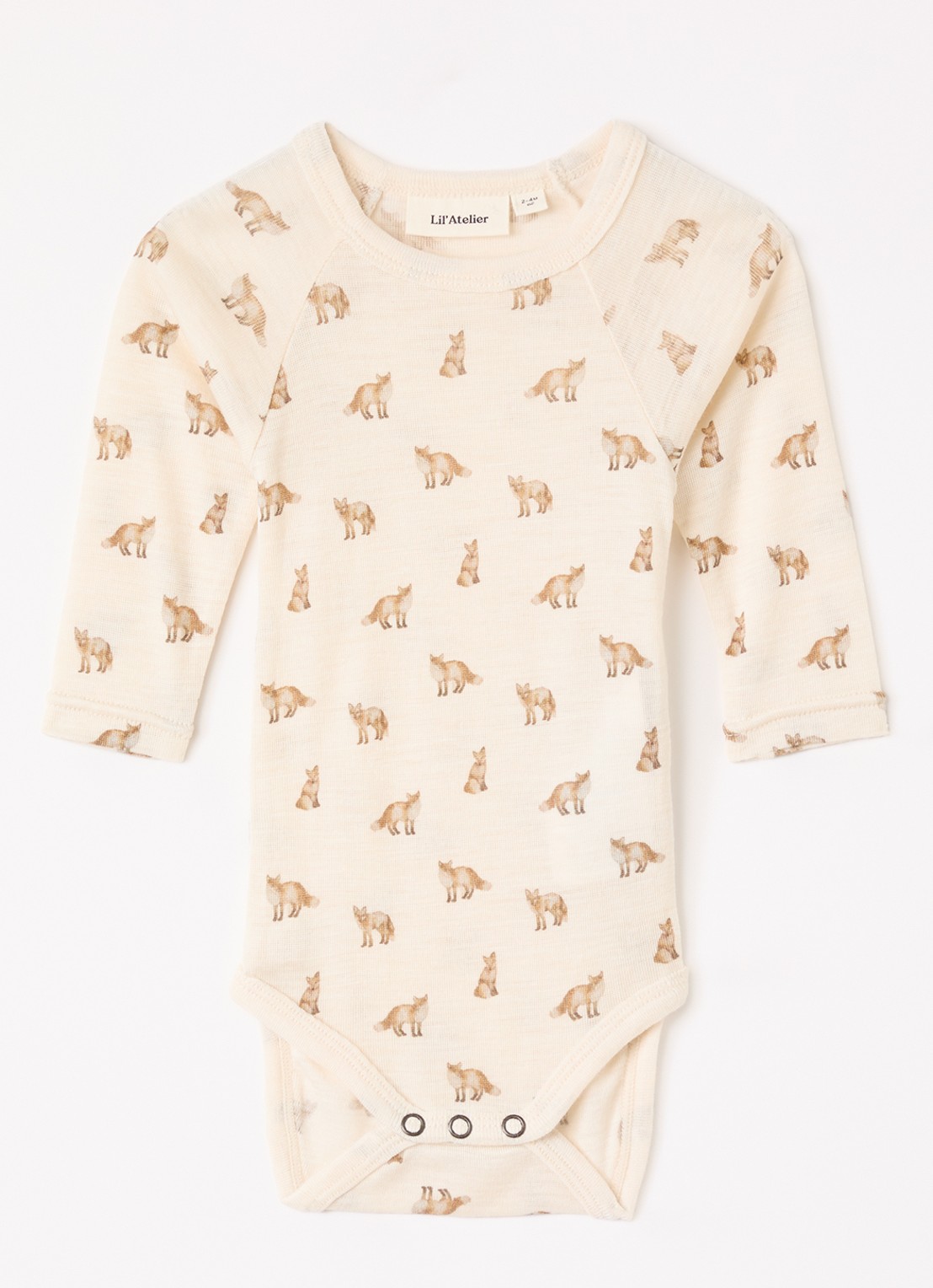 Lil 'Atelier NBMNalu romper in wolblend met print - voorkant beige