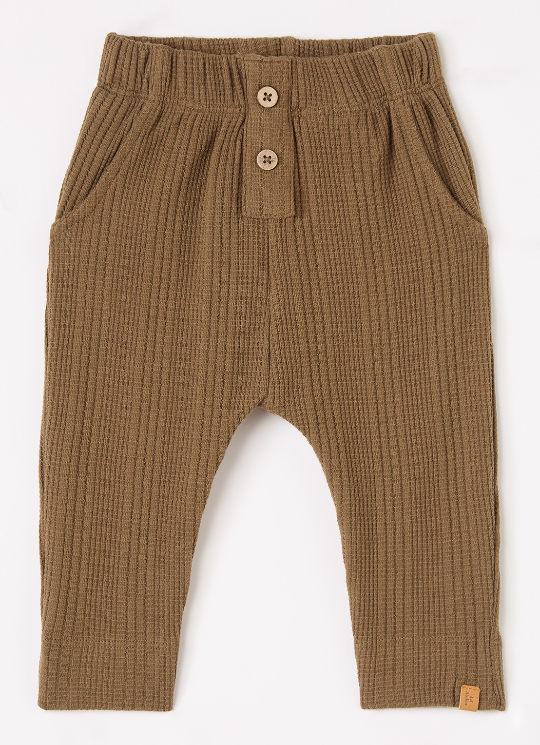 Lil 'Atelier NBMOpelle loose fit babybroek met ribstructuur - voorkant 2 lichtbruin