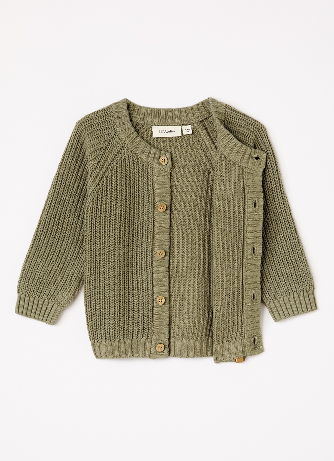 Lil 'Atelier NBNEmlen grofgebreid vest met ronde hals - detail 4 olijfgroen