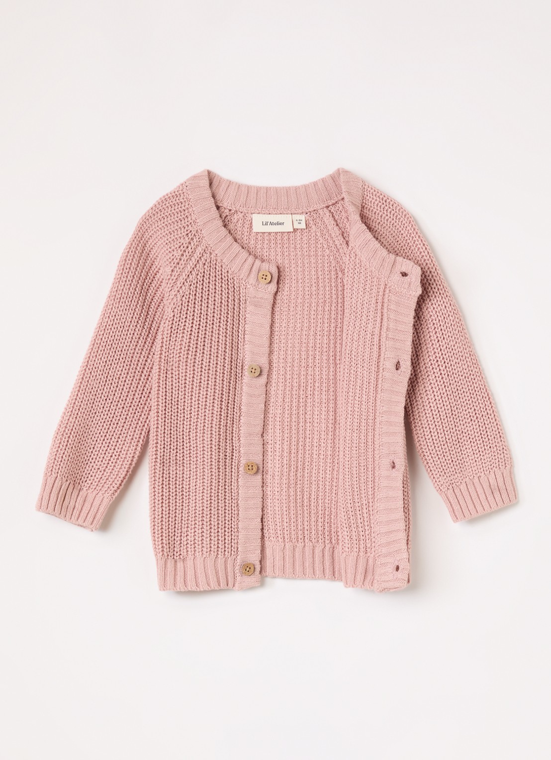 Lil 'Atelier NBNEmlen grofgebreid vest met ronde hals - voorkant 4 oudroze