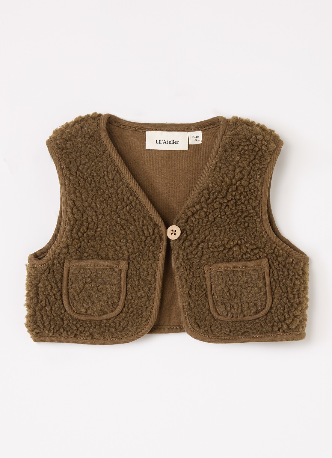 Lil 'Atelier NBNJono gilet van teddy - voorkant lichtbruin