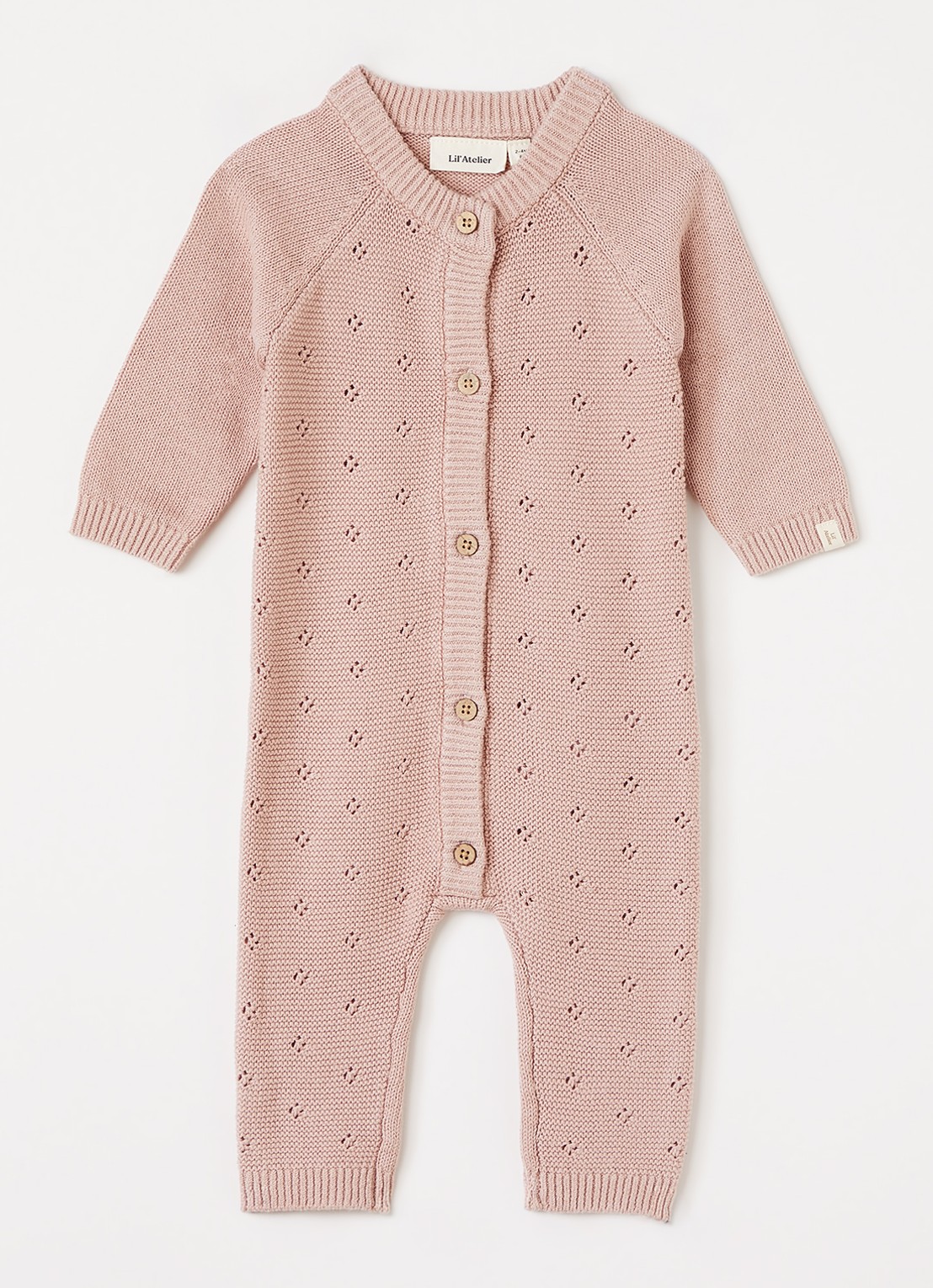 Lil 'Atelier NBNLaguna grofgebreid babypak met opengewerkt dessin - voorkant roze