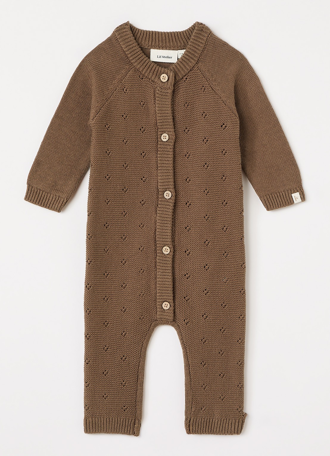 Lil 'Atelier NBNLaguna grofgebreid babypak met opengewerkt dessin - voorkant bruin