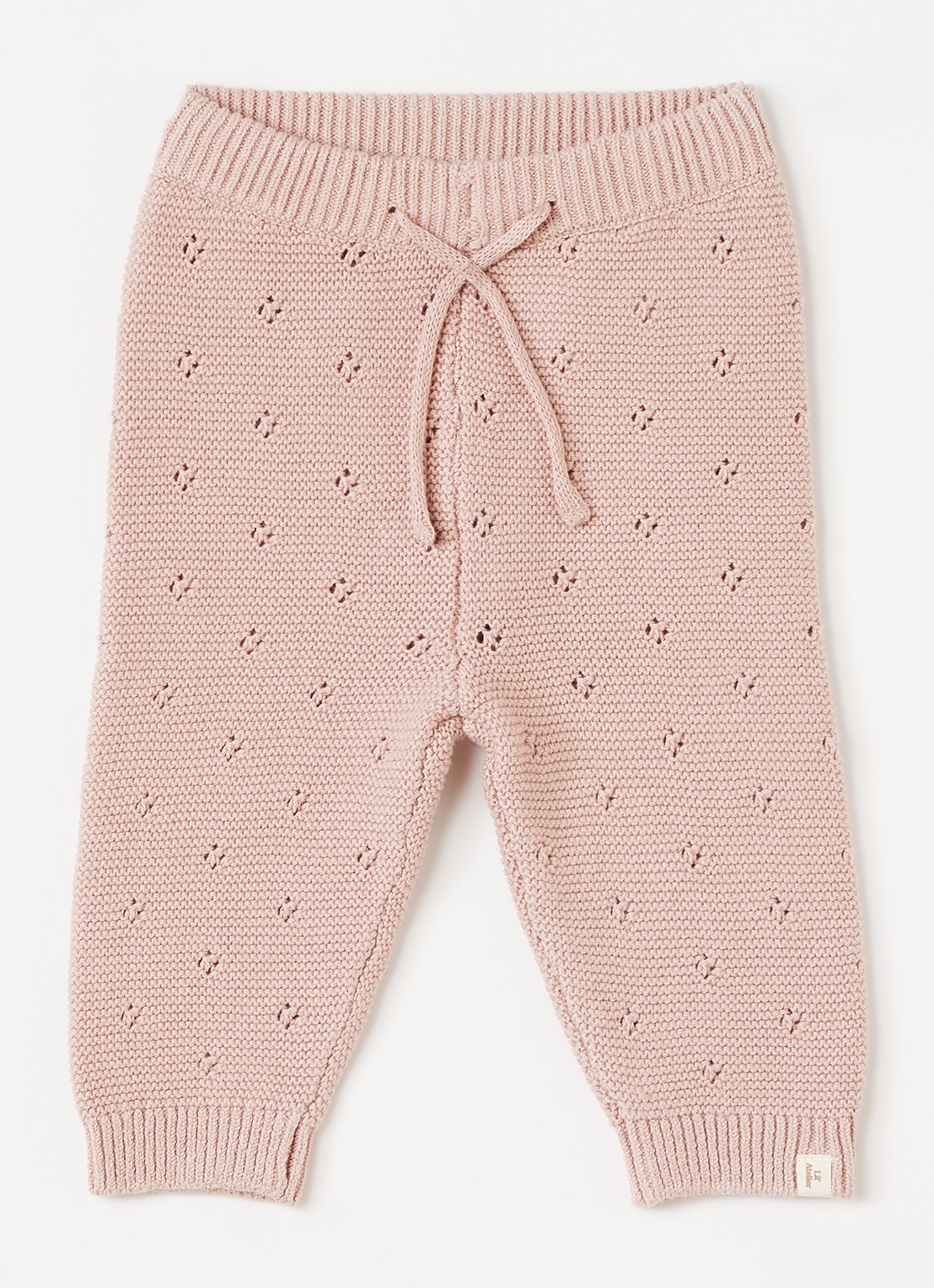 Lil 'Atelier NBNLaguna grofgebreide babybroek met opengewerkt dessin - voorkant roze