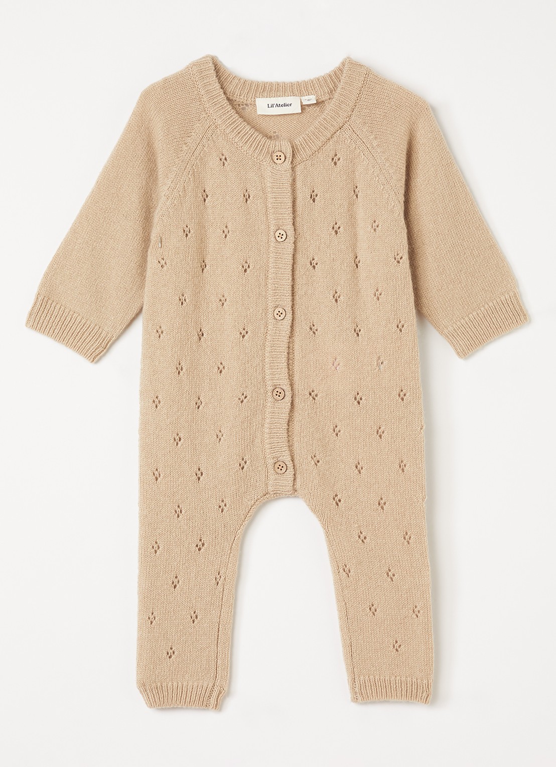 Lil 'Atelier NBNNalio fijngebreid babypak in kasjmierblend - voorkant beige