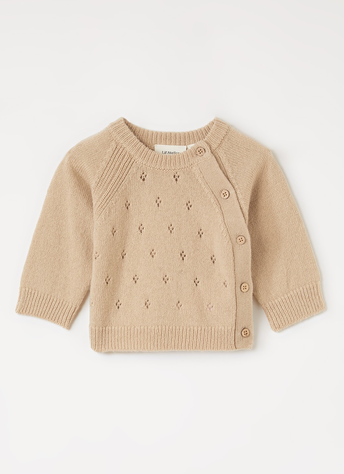 Lil 'Atelier NBNNalio fijngebreid vest met asymmetrisch detail - voorkant donkerbeige