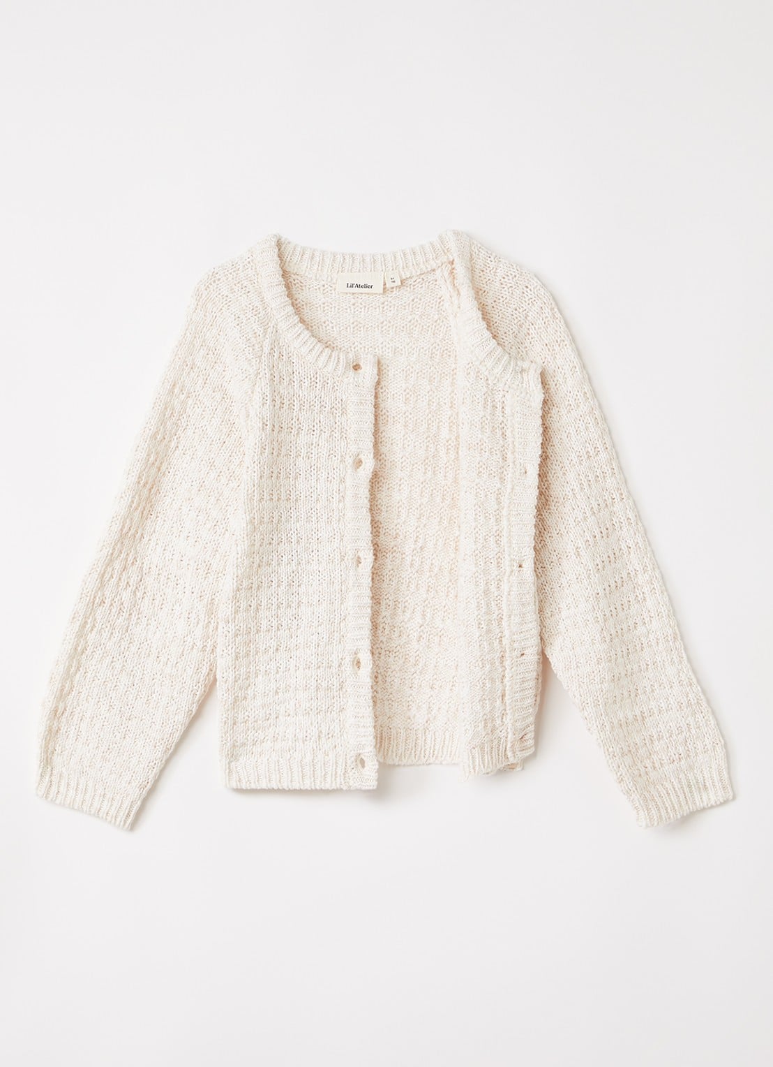Lil 'Atelier NMFBella grofgebreid vest met ronde hals - voorkant 2 creme