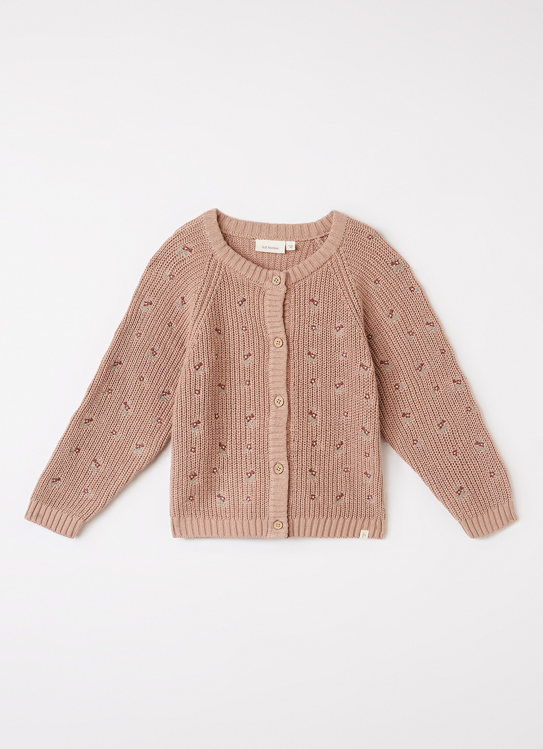 Lil 'Atelier NMFEmlen grofgebreid vest met bloemborduring - voorkant zalmroze