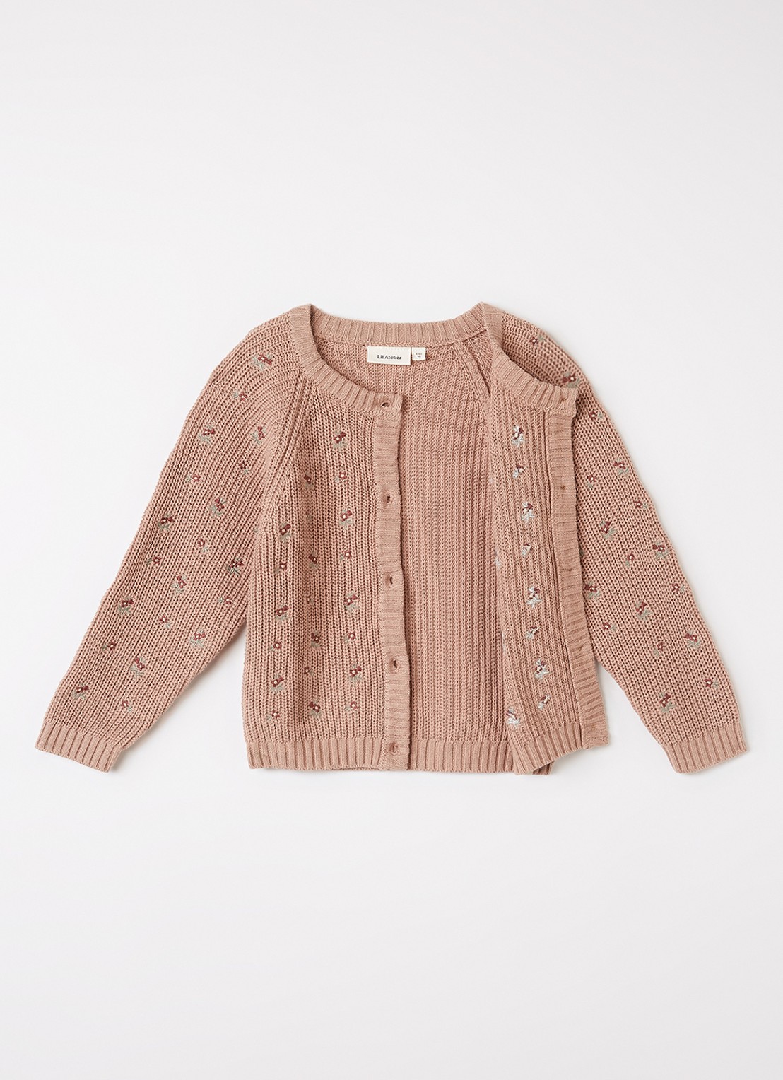 Lil 'Atelier NMFEmlen grofgebreid vest met bloemborduring - voorkant 2 zalmroze