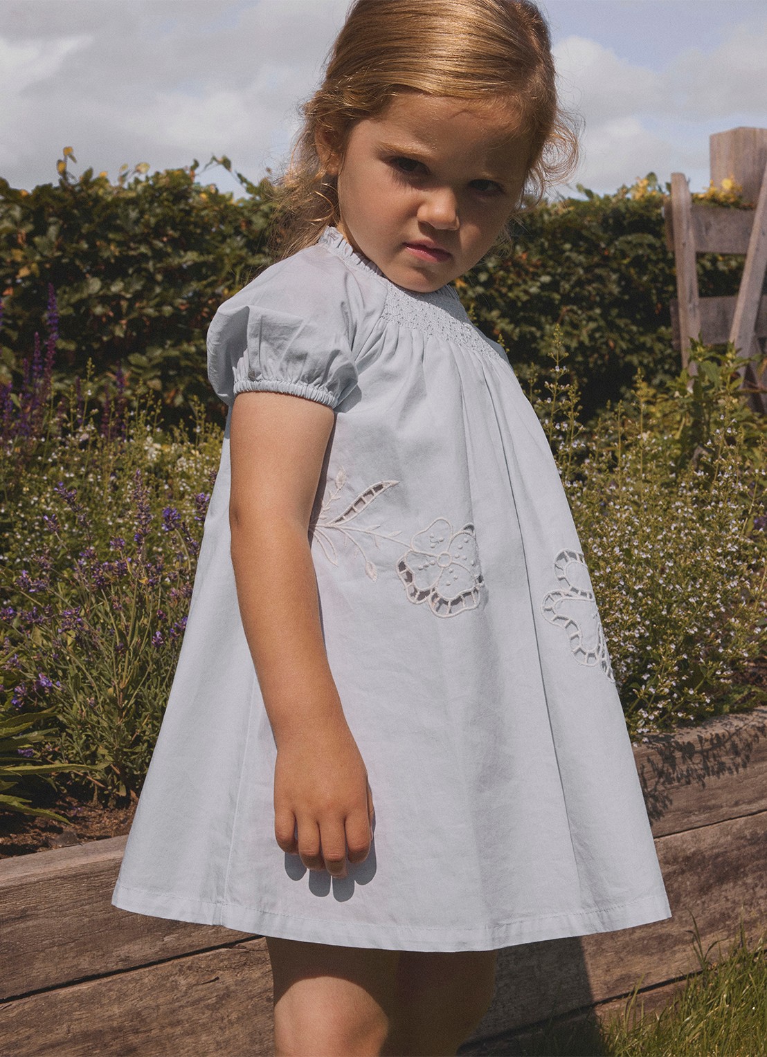 Lil 'Atelier NMFFaustine jurk met broderie - voorkant 3 grijs