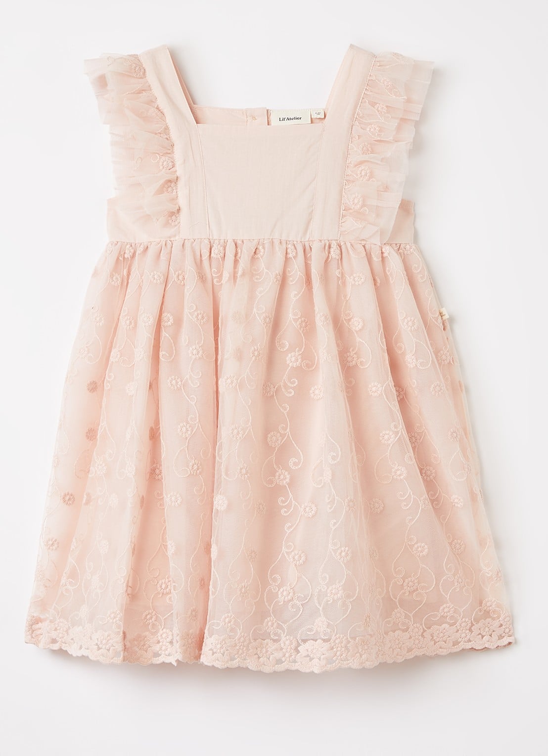 Lil 'Atelier NMFFeva jurk met tule - voorkant zalmroze