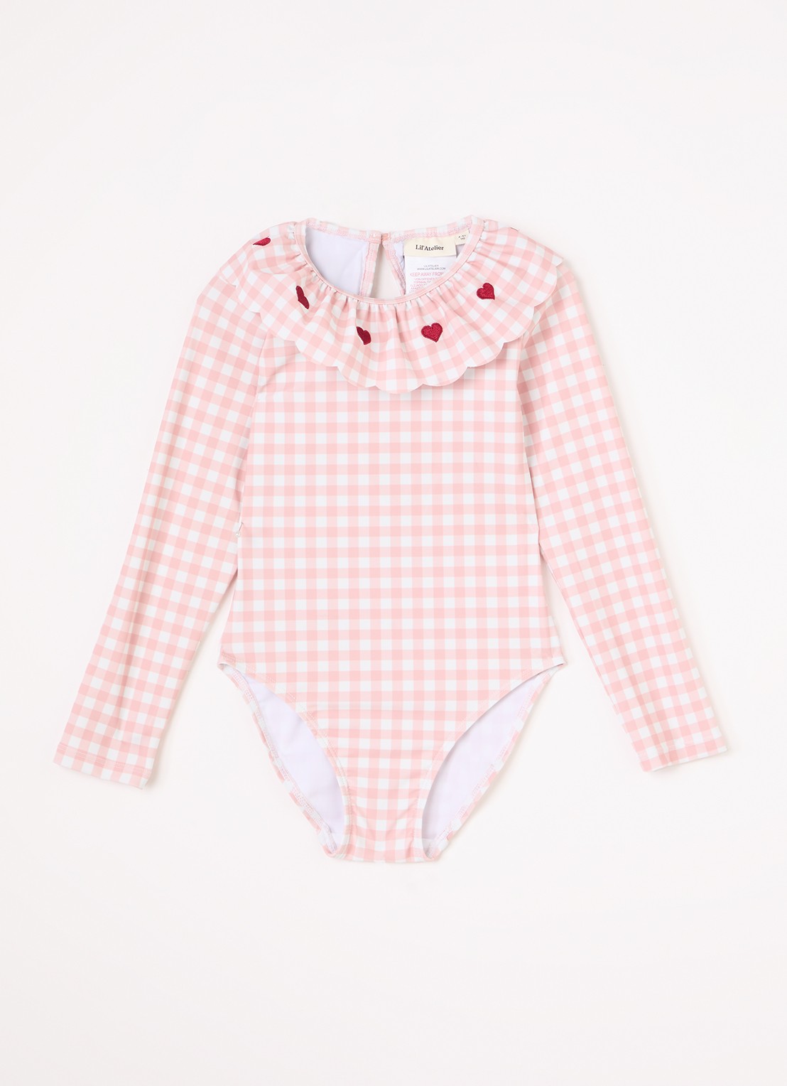 Lil 'Atelier NMFFinley badpak met ruitdessin - voorkant zalmroze