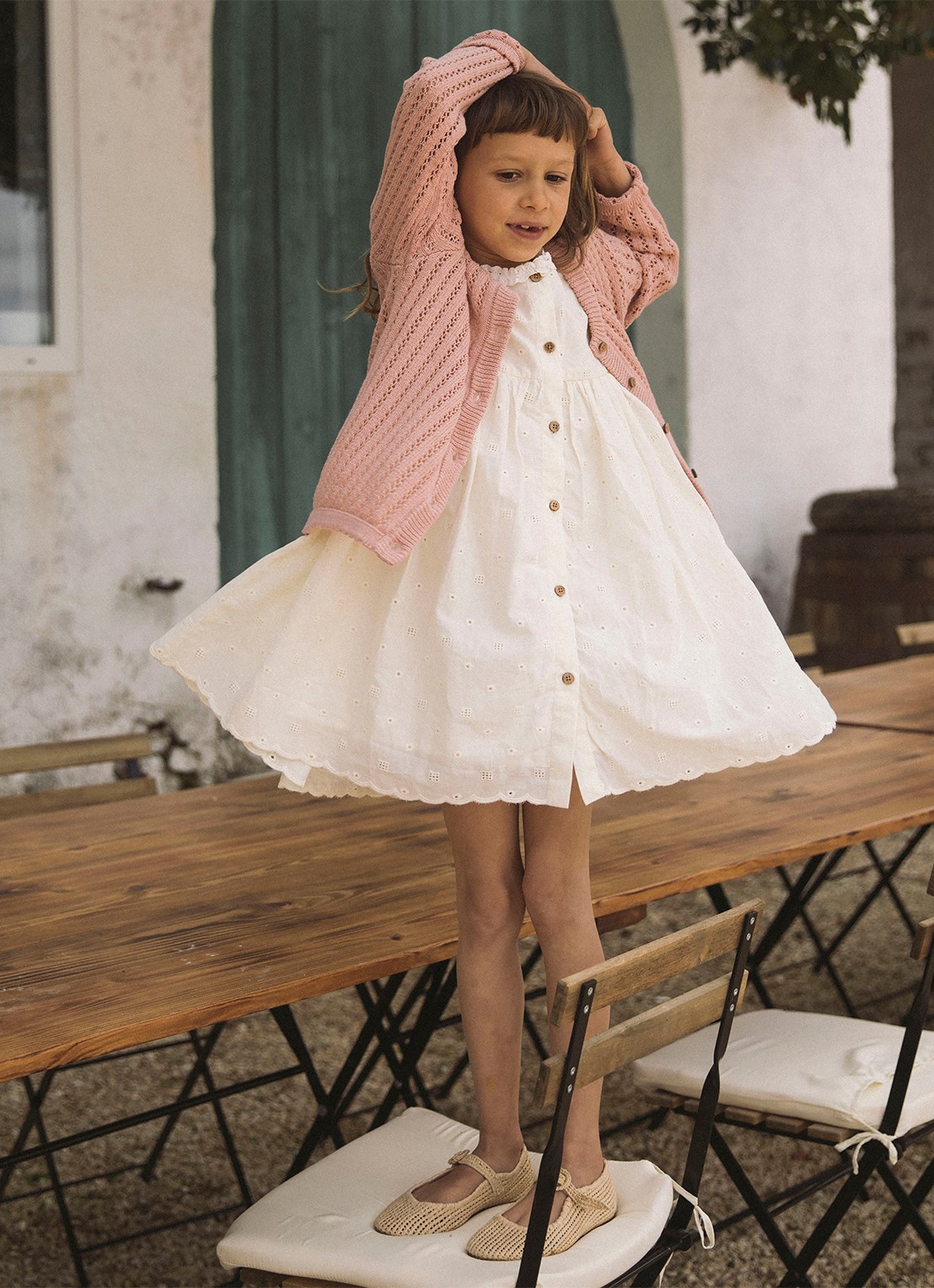 Lil 'Atelier NMFFlores jurk met broderie - voorkant 3 gebroken wit