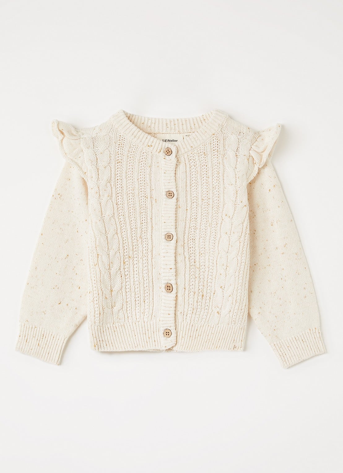 Lil 'Atelier NMFGalto grofgebreid vest met volant - voorkant ivoor