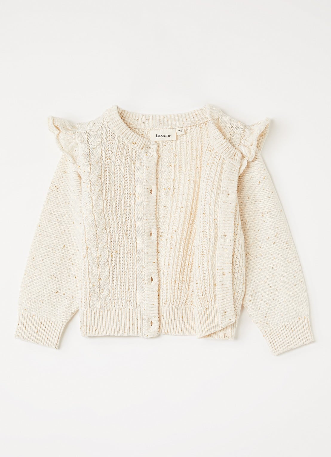 Lil 'Atelier NMFGalto grofgebreid vest met volant - voorkant 2 ivoor