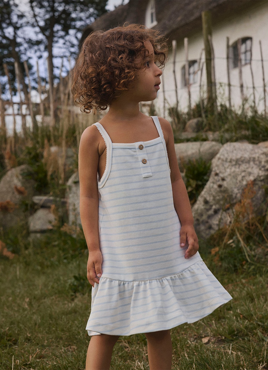 Lil 'Atelier NMFGeo jurk met streepprint - voorkant 4 gebroken wit