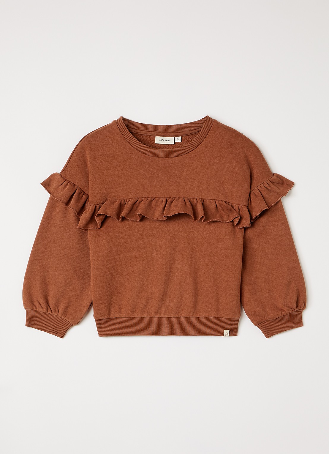 Lil 'Atelier NMFILondon sweater met volant - voorkant 2 taupe