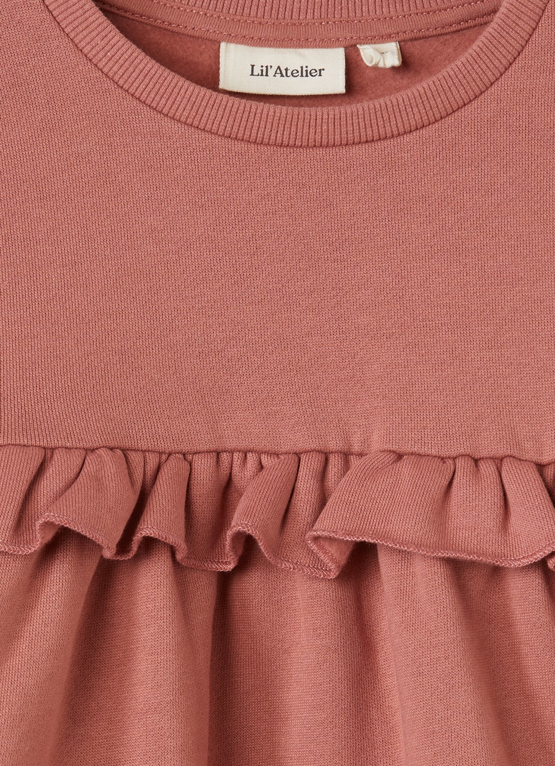 Lil 'Atelier NMFKilano trui-jurk met volant - detail 3 koraalroze