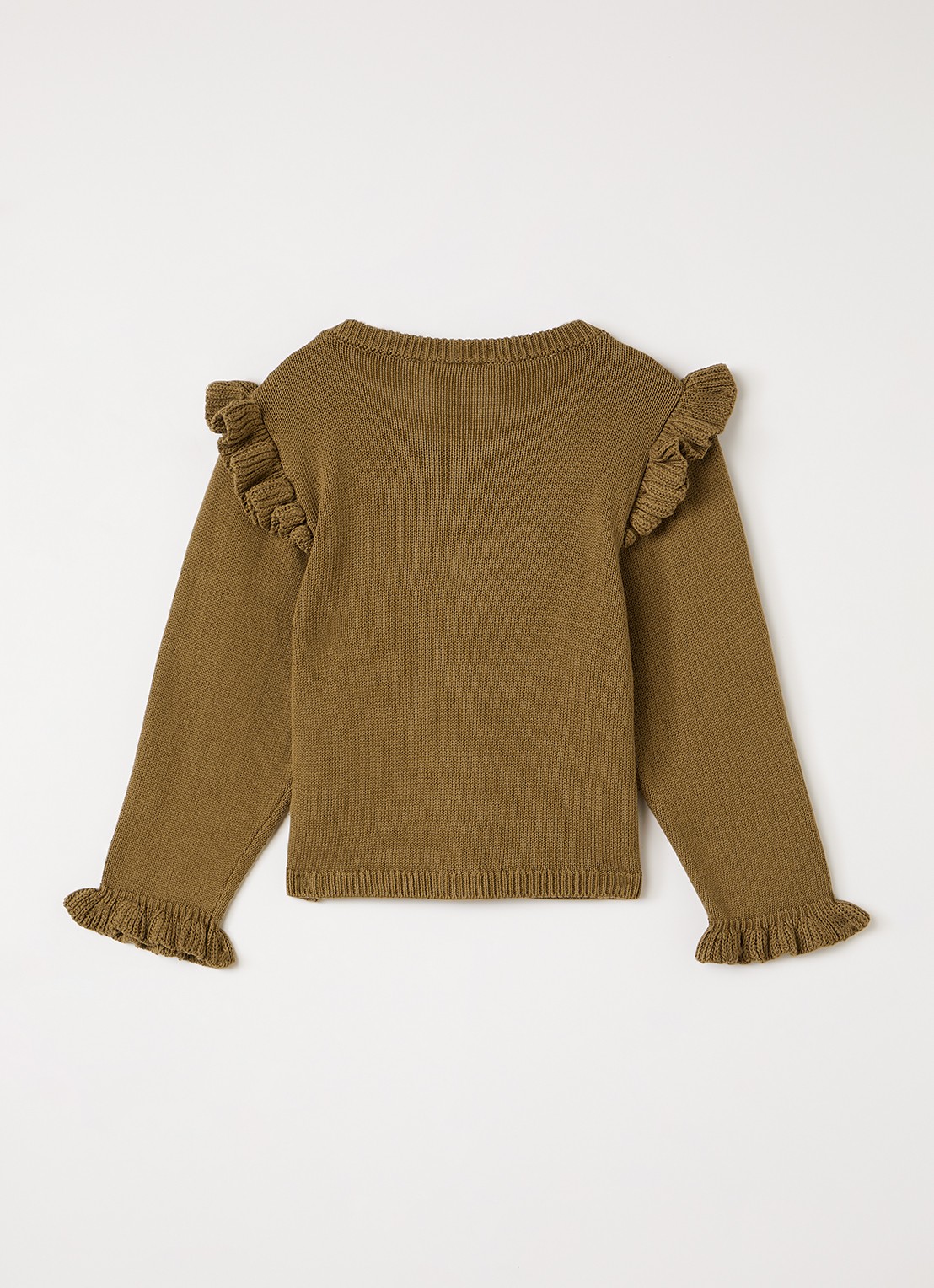 Lil 'Atelier NMFKopa grofgebreid vest met volant - achterkant mosgroen