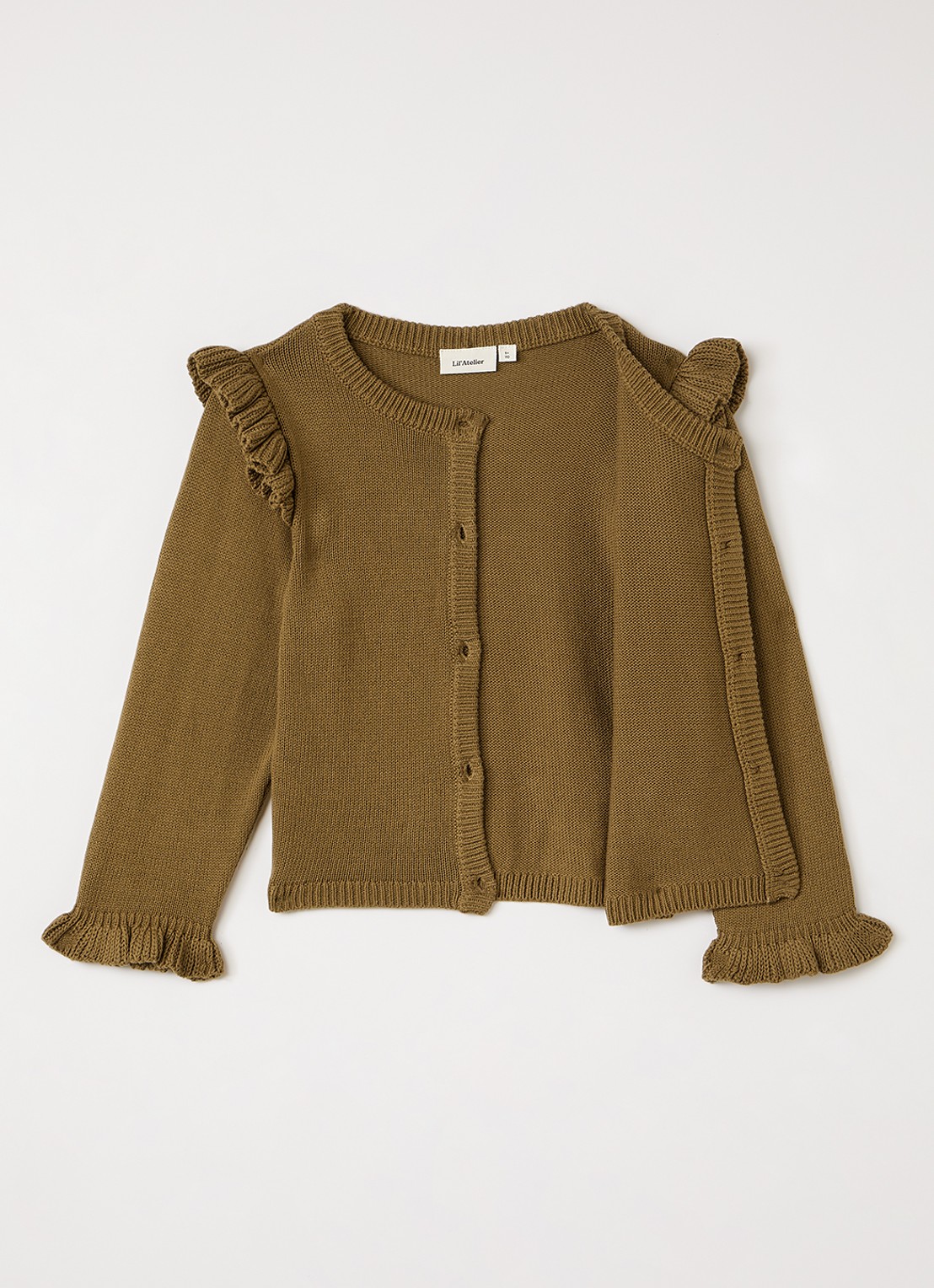 Lil 'Atelier NMFKopa grofgebreid vest met volant - voorkant 3 mosgroen