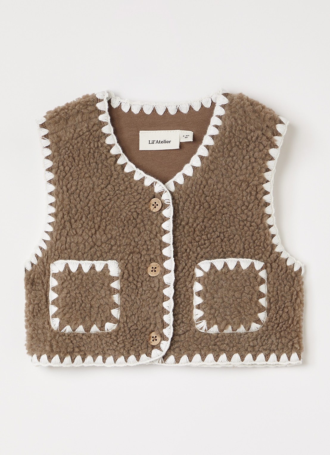 Lil 'Atelier NMFLayo bodywarmer van teddy - voorkant 3 lichtbruin