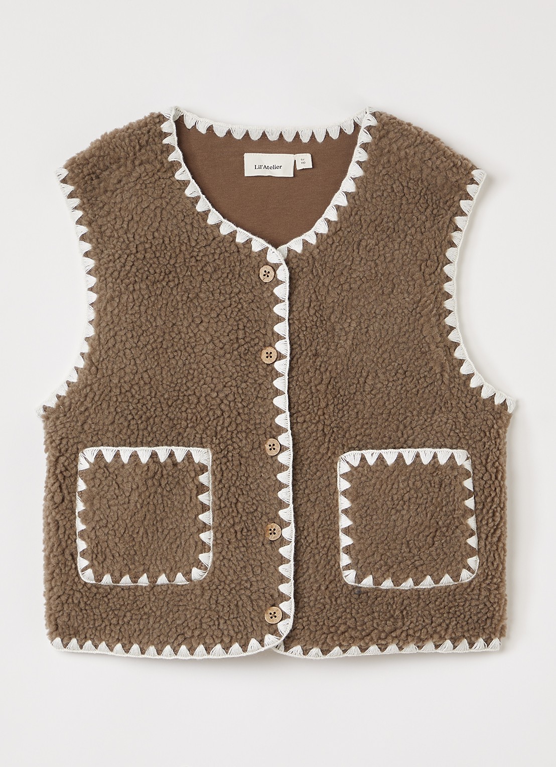 Lil 'Atelier NMFLayo bodywarmer van teddy - voorkant lichtbruin