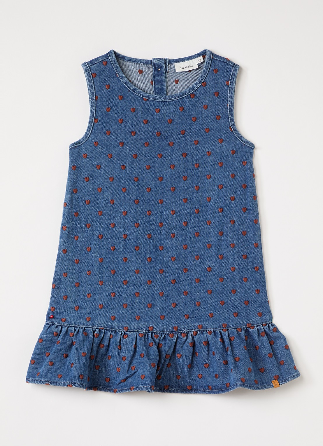 Lil 'Atelier NMFLiva Lea denimjurk met print - voorkant 2 jeans