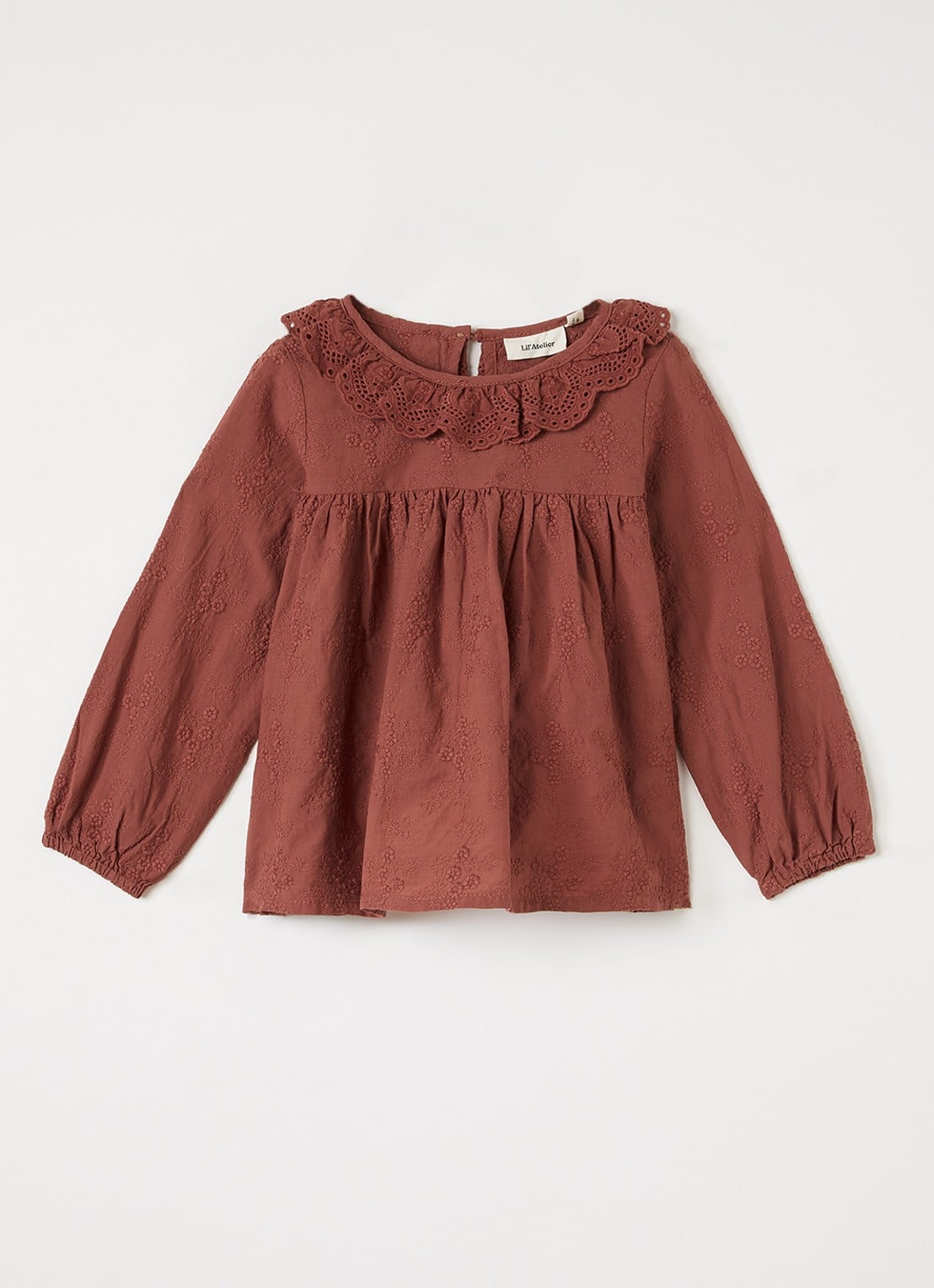 Lil 'Atelier NMFNopa tuniek met bloemborduring en broderie - voorkant mahoniebruin