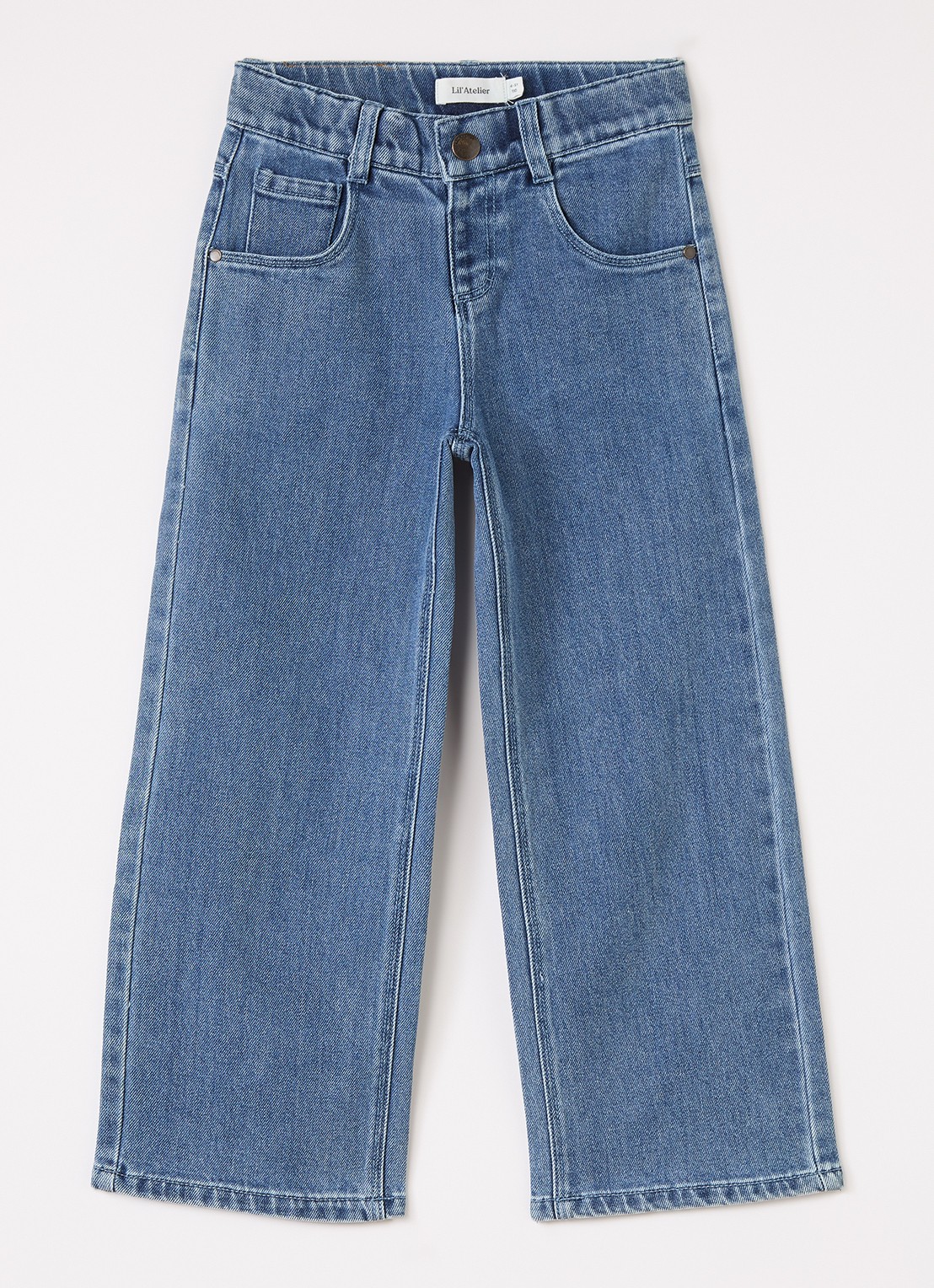 Lil 'Atelier NMFObello wide leg jeans met lichte wassing - voorkant jeans