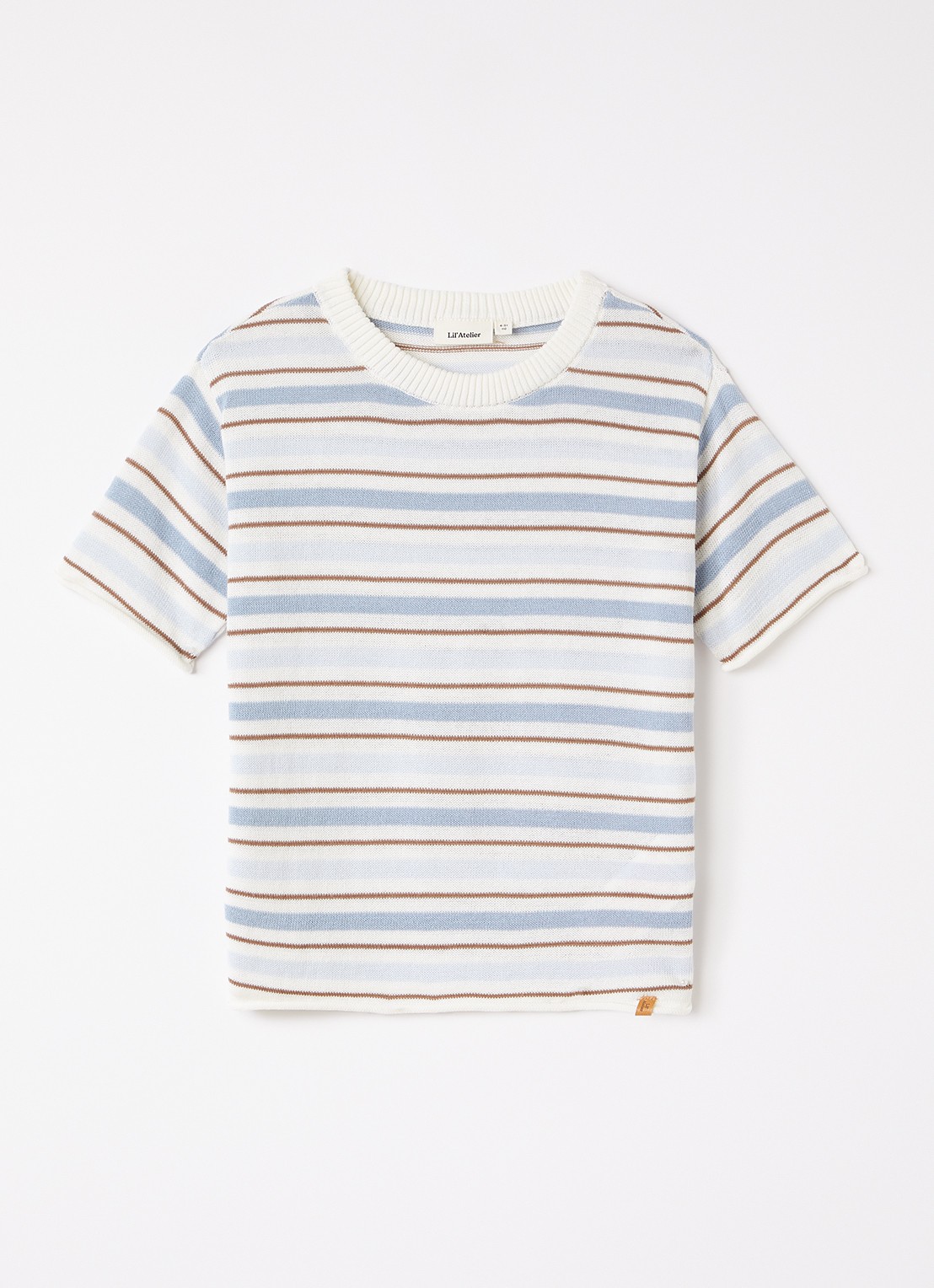 Lil 'Atelier NMMHito fijngebreid T-shirt met streepprint - voorkant lichtblauw
